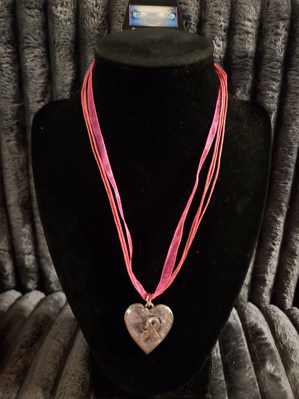 Handcrafted Pink Heart Ribbon Pendant Necklace - Women Jewelry